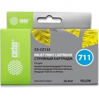 Струйный картридж CACTUS CS-CZ132 (HP 711) для HP DesignJet T120, T520 A0, T520 A1, увеличенной емкости, желтый, 26 мл