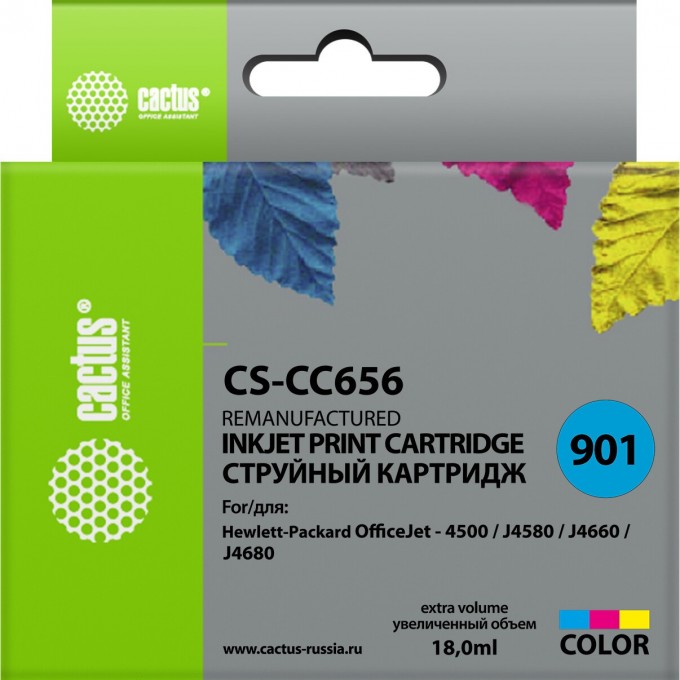 Струйный картридж CACTUS (HP 901) для HP OfficeJet 4500 series, G540a, G540g, G540n, J4524, J4535, J4580, J4624, J4660, J4680, цветной, 18 мл CS-CC656