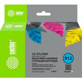 Струйный картридж CACTUS CS-3YL79AE (HP 912) для HP OfficeJet 8010, 8012, 8013, 8014, 8015, 8020, 8025, желтый, 5 мл, (есть ограничения по прошивке)