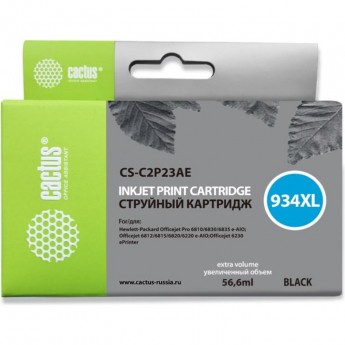 Струйный картридж CACTUS CS-C2P23AE (HP 934XL) для HP OfficeJet Pro 6230 ePrinter, Pro 6830 eAll in One, увеличенной емкости, черный, 56,6 мл