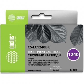 Струйный картридж CACTUS CS-LC1240BK (LC1240BK) для принтеров Brother DCP-J525w, J725dw, J925dw, MFC-J430w, J625dw, J825dw, J5910dw, J6510dw, J6710dw, J6910dw, черный, 24 мл