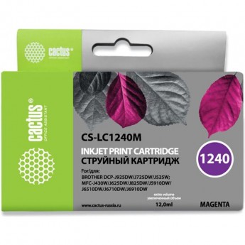 Струйный картридж CACTUS CS-LC1240M (LC1240M) для принтеров Brother DCP-J525w, J725dw, J925dw, MFC-J430w, J625dw, J825dw, J5910dw, J6510dw, J6710dw, J6910dw, пурпурный, 12 мл