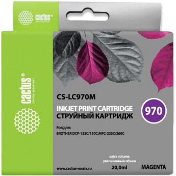 Струйный картридж CACTUS CS-LC970M (LC970M) для принтеров Brother DCP 135, DCP 135c, DCP 150, DCP 150c, DCP 153c, DCP 157c, DCP 750cn, MFC 235, MFC 235c, MFC 260, MFC 260c, пурпурный, 20 мл