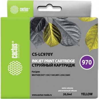 Струйный картридж CACTUS CS-LC970Y (LC970Y) для принтеров Brother DCP 135, DCP 135c, DCP 150, DCP 150c, DCP 153c, DCP 157c, DCP 750cn, MFC 235, MFC 235c, MFC 260, MFC 260c, желтый, 20 мл