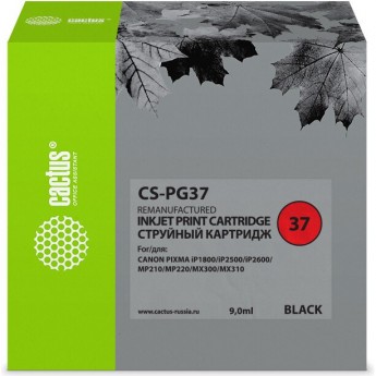 Струйный картридж CACTUS CS-PG37 (PG-37) для Canon Pixma iP1800, iP1900, iP2500, iP2600, MP140, MP190, MP210, MP220, MP470, MX300, черный, 9 мл