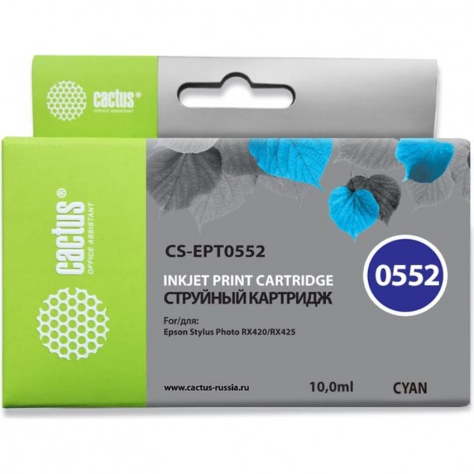 Струйный картридж CACTUS (T0552) для принтеров Epson Stylus Photo R240, R245, RX420, RX425, RX430, RX520, голубой, 10 мл CS-EPT0552 Струйный картридж CACTUS (T0552) для принтеров Epson Stylus Photo R240, R245, RX420, RX425, RX430, RX520, голубой, 10 мл CS-EPT0552