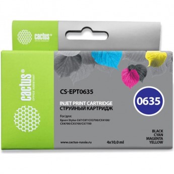 Струйный картридж CACTUS CS-EPT0635 (T0635) для принтеров Epson Stylus C67, C87, CX3700, CX4100, CX4700, набор, 4 x 10 мл