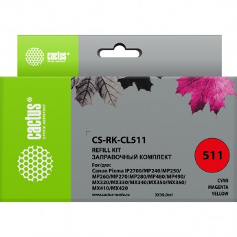 Заправка для ПЗК CACTUS CS-RK-CL511 для Canon MP240, MP250, MP260, MP270 (3*30ml), цветной