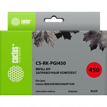Заправочный набор CACTUS CS-RK-PGI450 для Canon MG6340, MG5440, iP7240, черный, 2*30ml