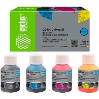 Заправочный набор CACTUS CS-RK-Universal набор для HP, Lexmark, Canon, голубой, пурпурный, желтый, черный, 4x40 мл.